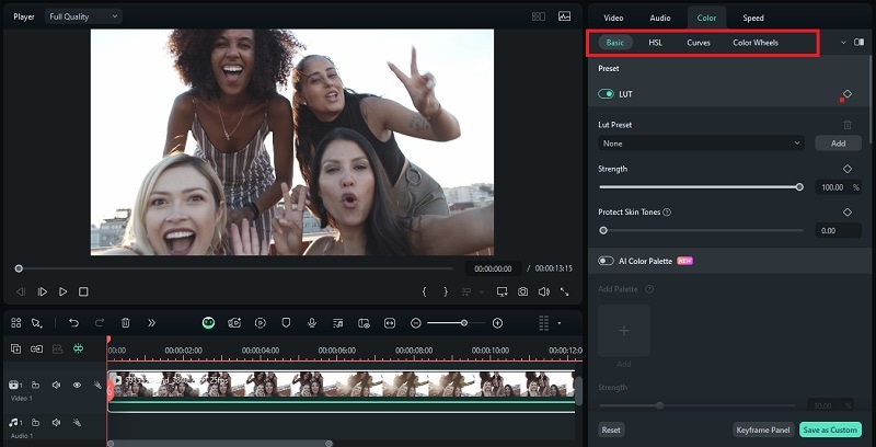 filmora color correction tools
