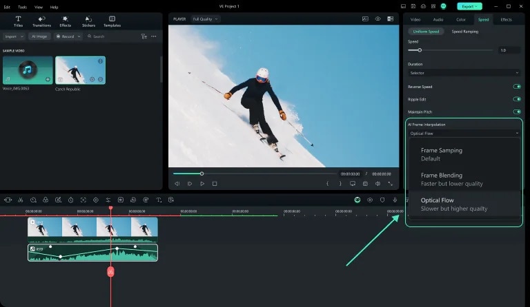 activate filmora frame interpolation video