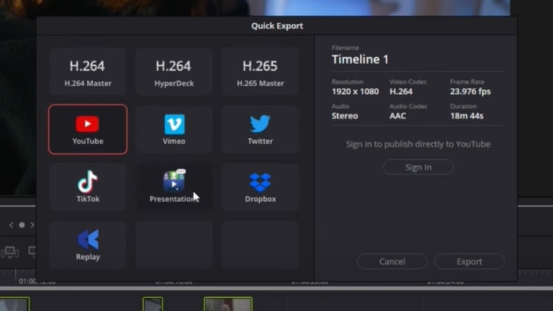 choose the preset export option