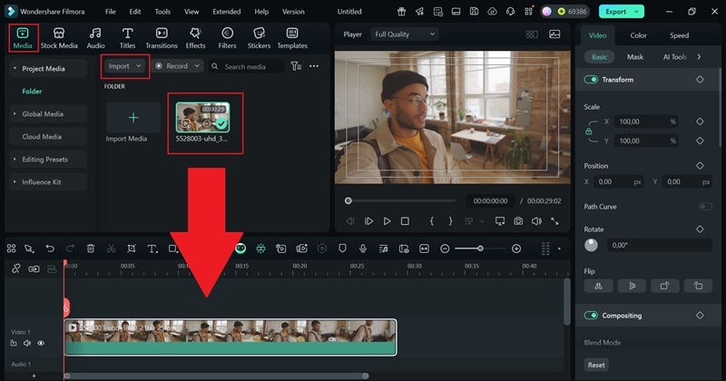 import video and drag to timeline