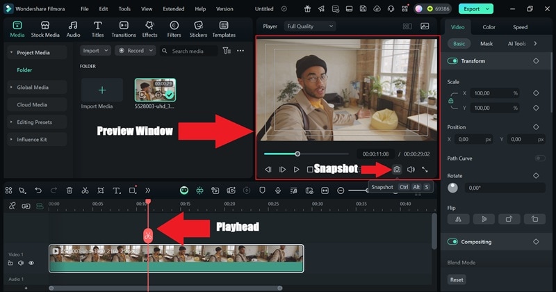 click the camera icon for snapshot