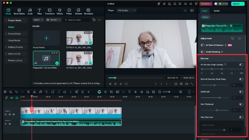 apply ai audio denoise