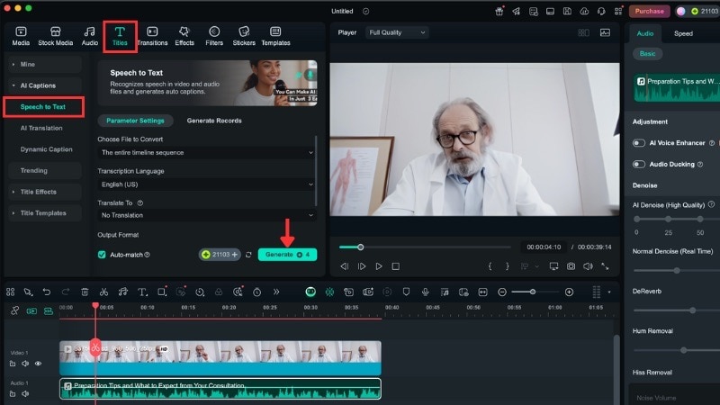 add subtitles using ai in filmora
