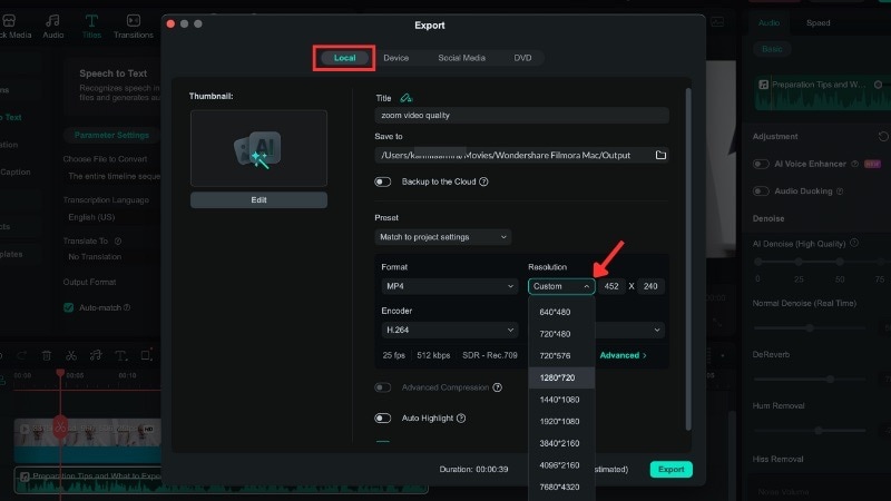 export in hd or full hd