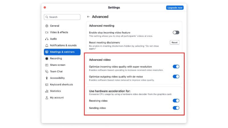 adjust advanced video settings on desktop