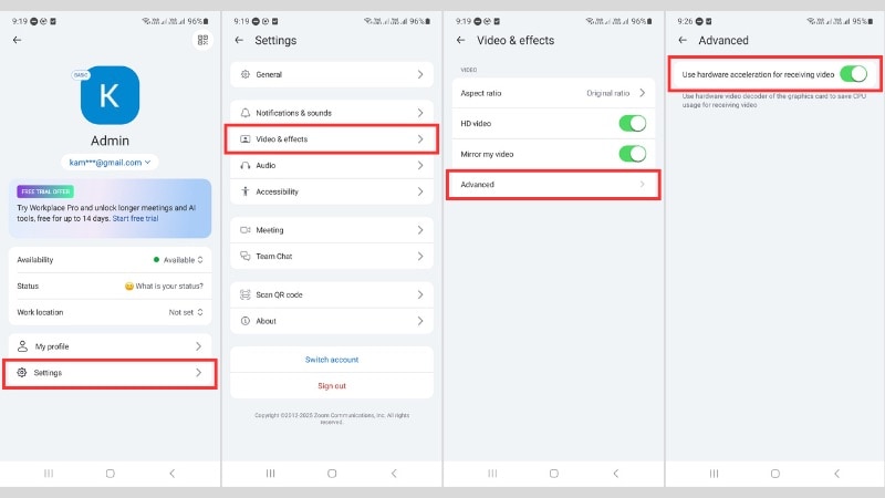 adjust advanced video settings on mobile