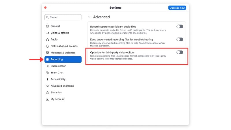 optimize zoom recording settings