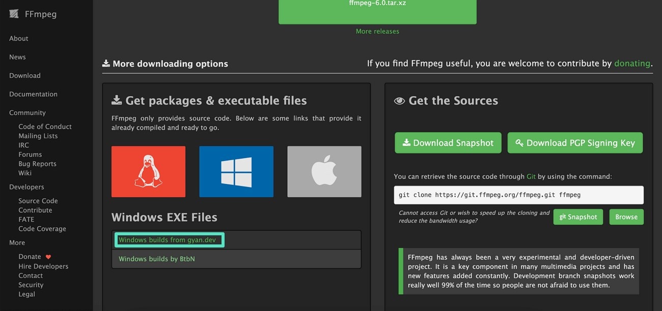 access ffmpeg website choose windows