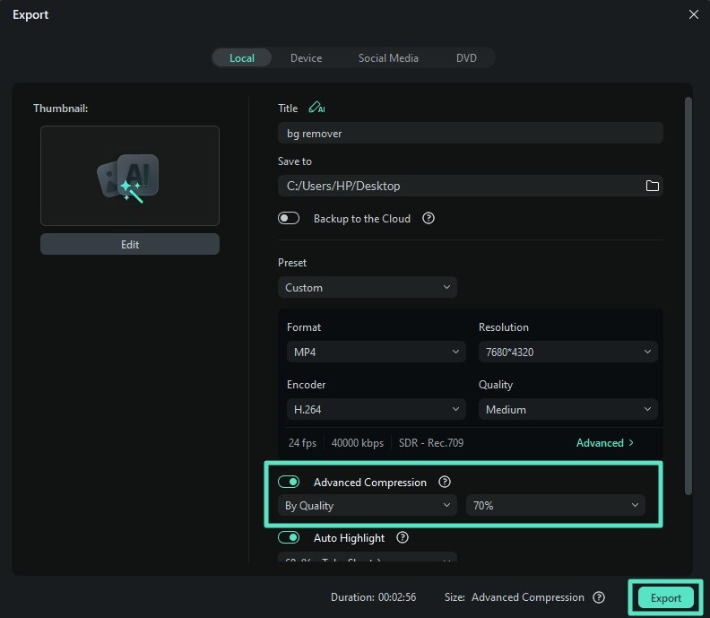 compress video and save