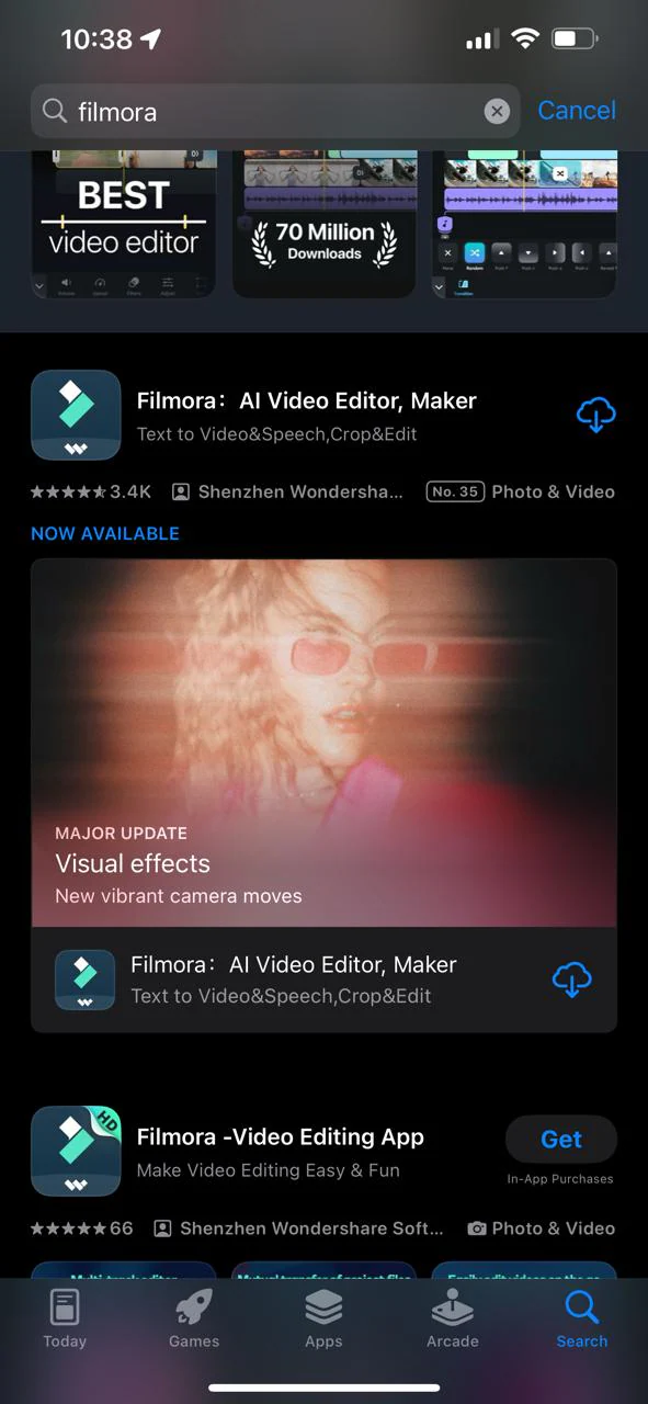 installer l'application mobile Filmora depuis l'App Store