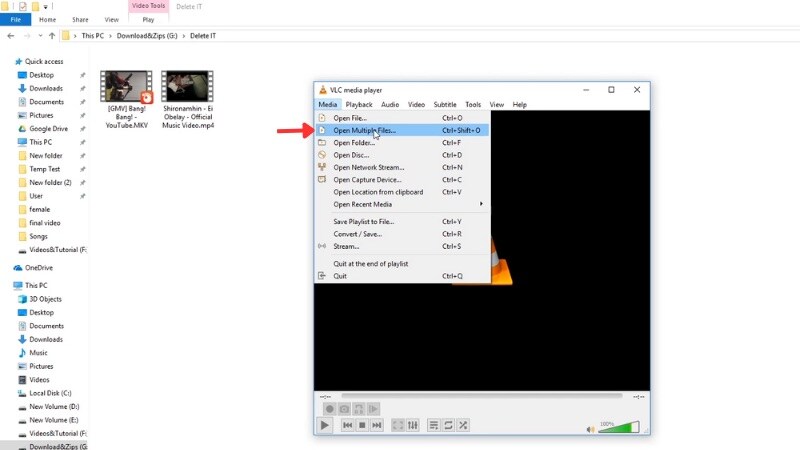 launch vlc and open multiple files