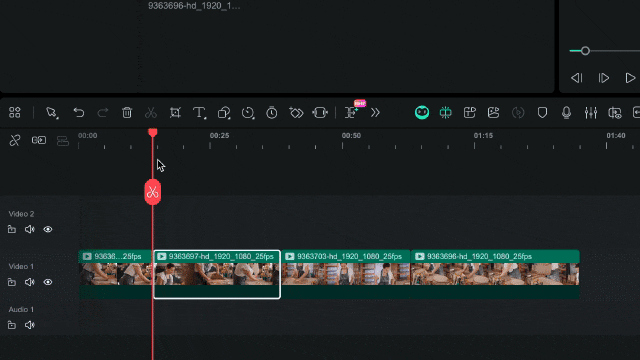 use the scissors icon to cut a clip