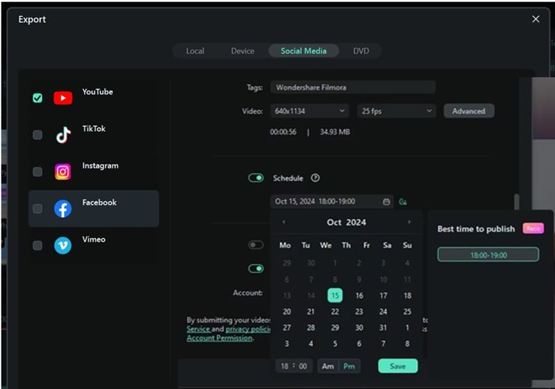 share and schedule post with filmora