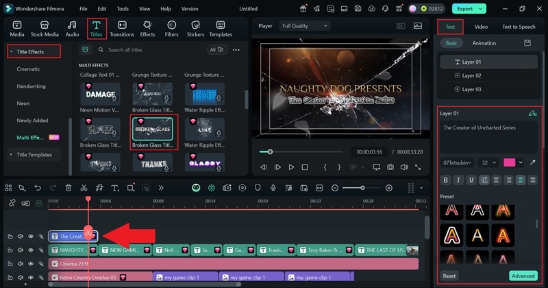 add animated title text from library