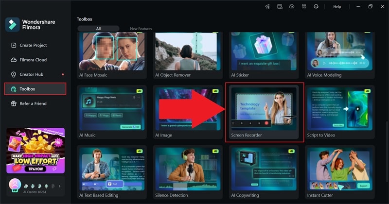 open the filmora screen recorder feature