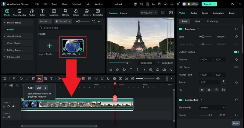 drag the recording to filmora timeline