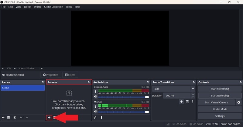 click the plus icon in sources