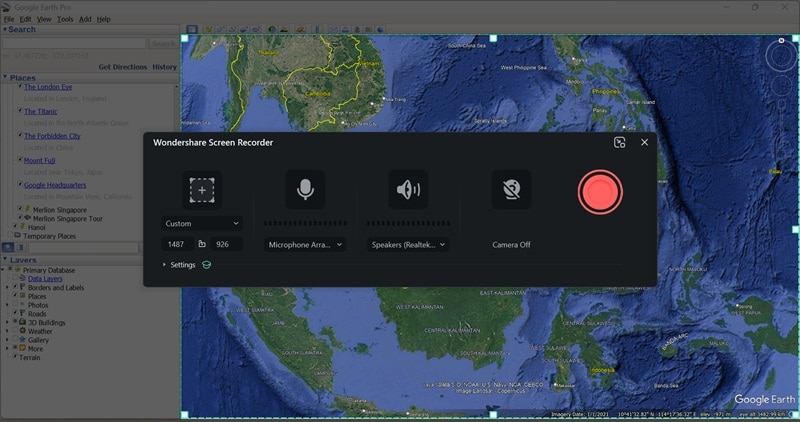 record the google earth with filmora