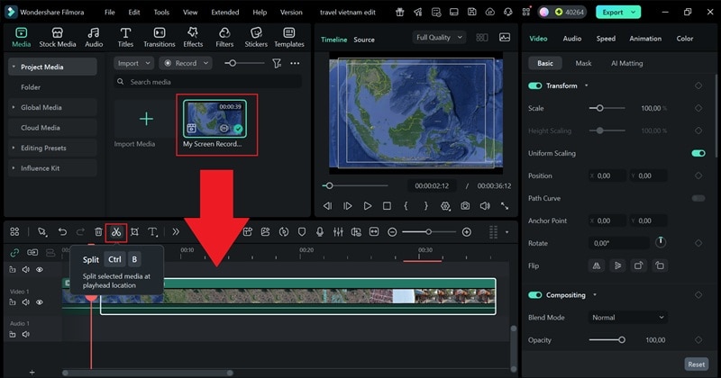 drag the recording to timeline