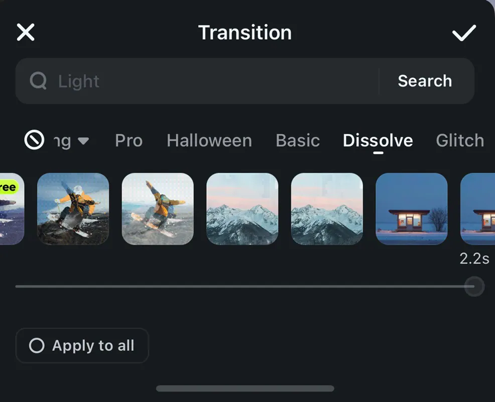 transition option in filmora