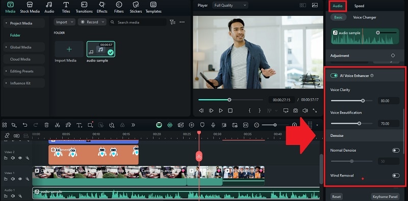 enhance voice with filmora audio editors