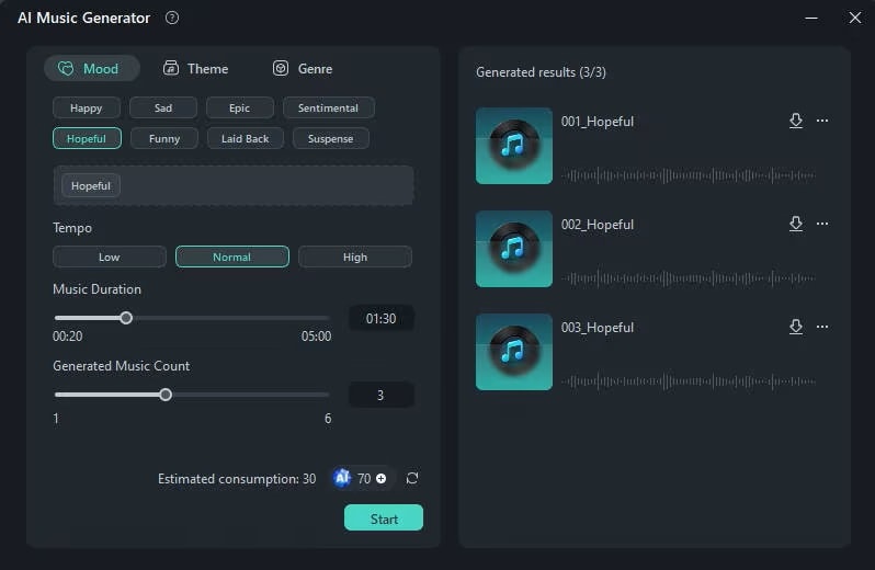filmora ai music generator