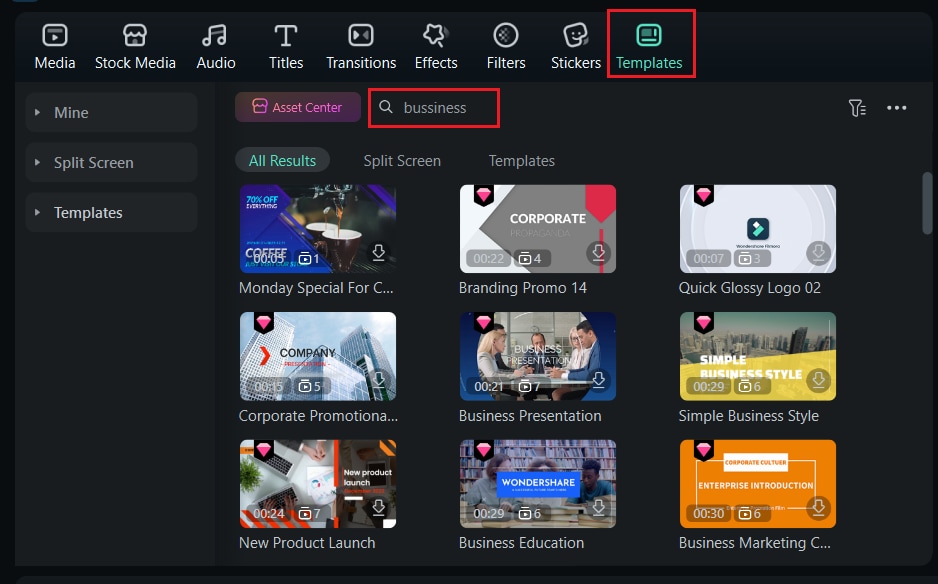 select a sizzle reels template