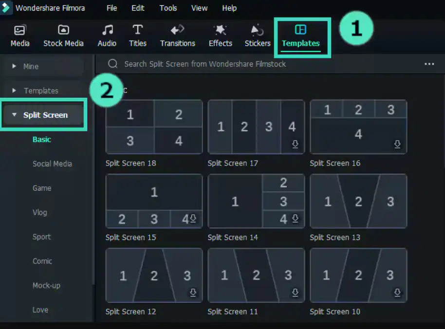 filmora split screen layout templates