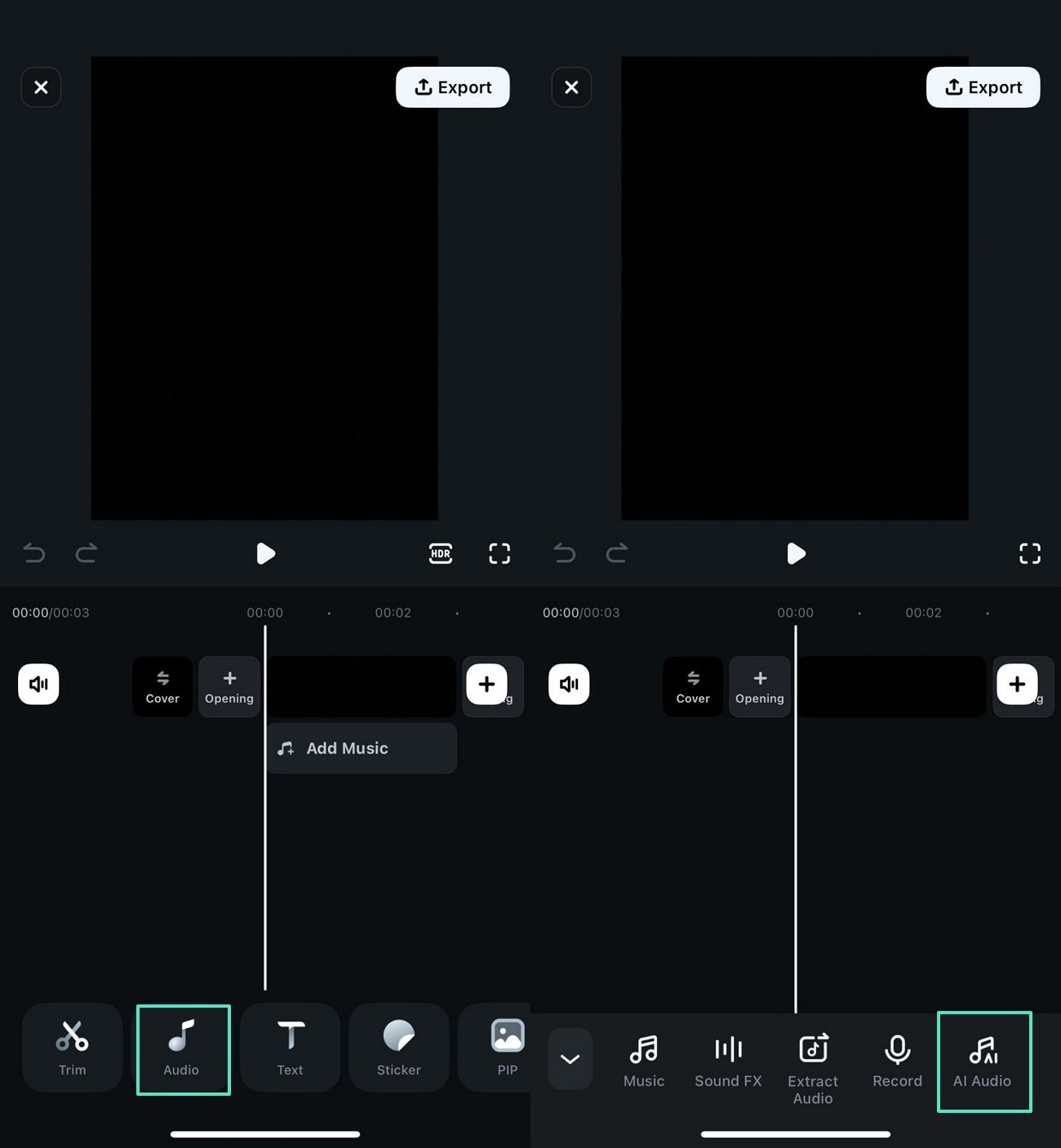 ai audio feature filmora app
