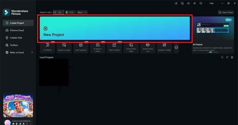 new project in filmora