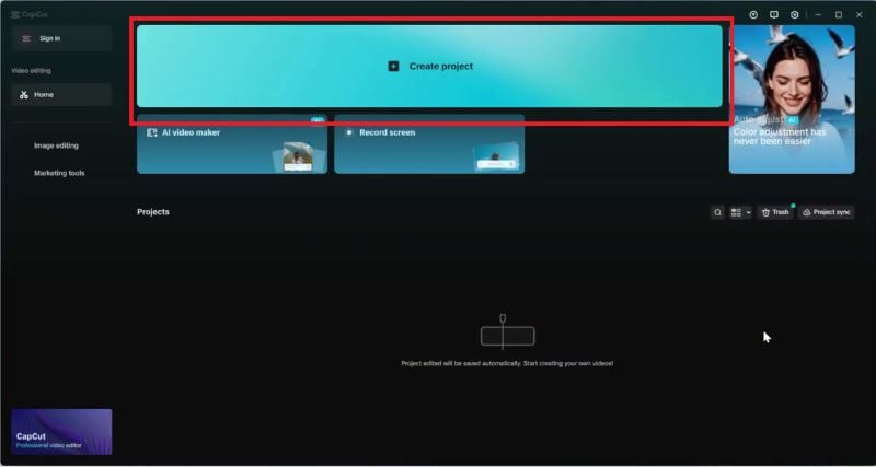 new project on capcut