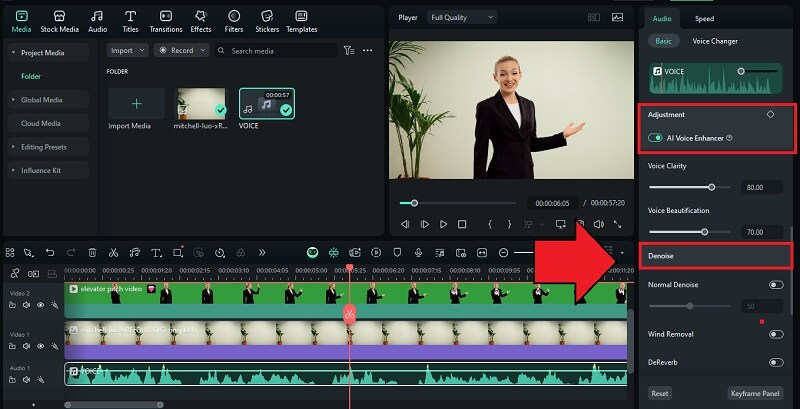 enhance speech in filmora