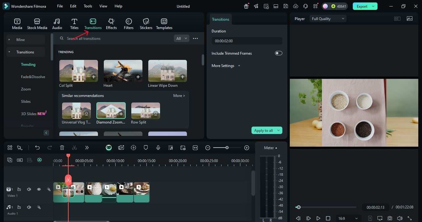 transition between clips