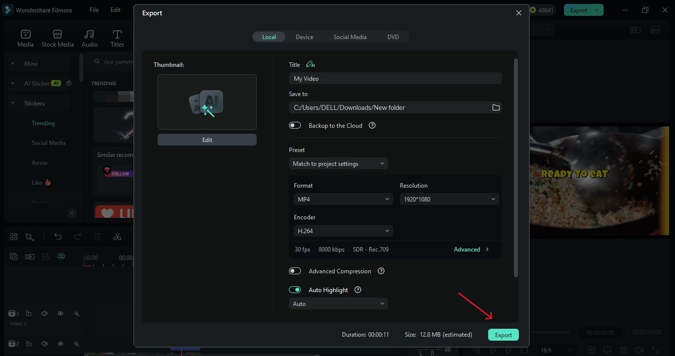 export the video in high quality