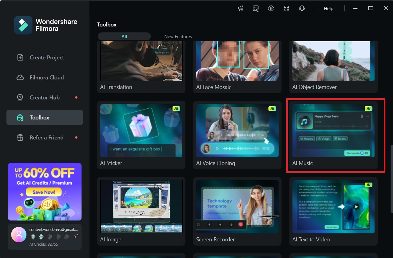 select filmora ai music tools