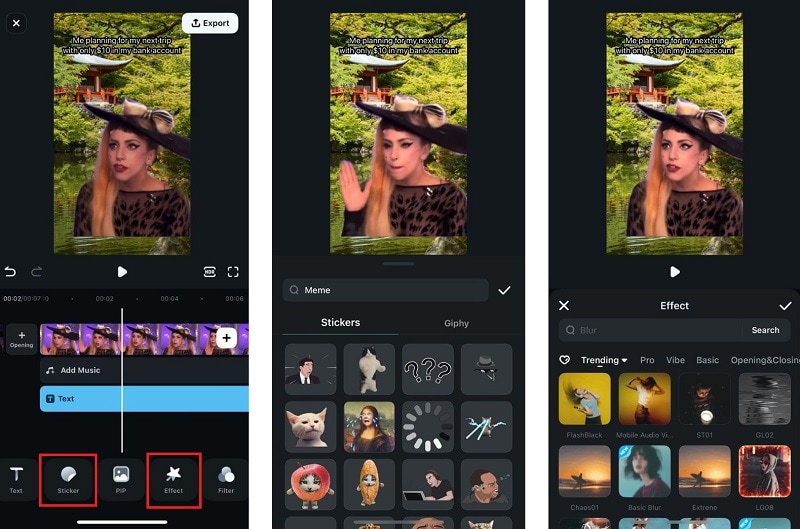 add stickers and meme effects