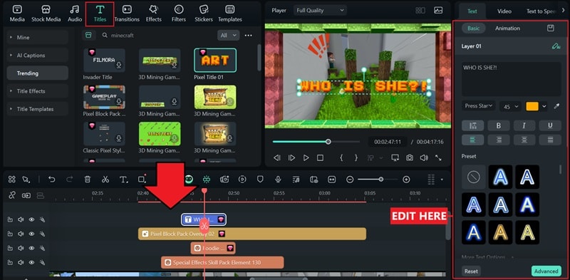 add text overlay to minecraft video