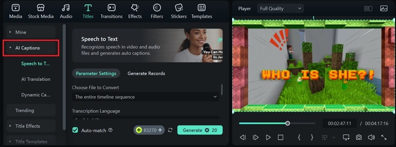 add subtitles to minecraft video