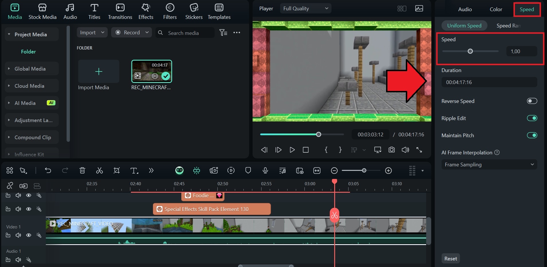 adjust minecraft video speed