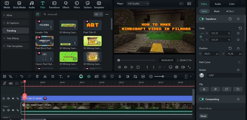 edit minecraft video on filmora