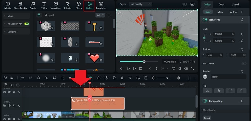 add stickers to minecraft video