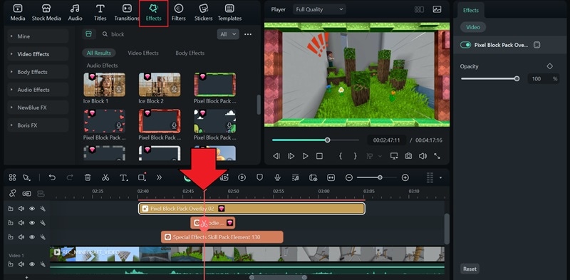 add effects to minecraft video