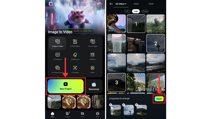 import your clips to filmora