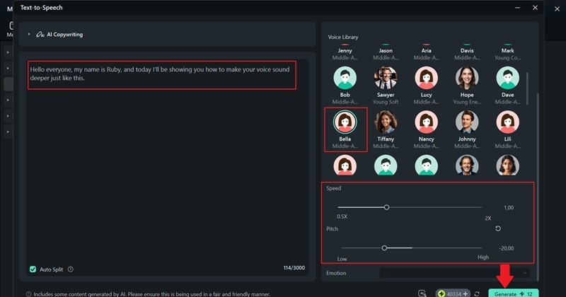 select deeper voice and generate