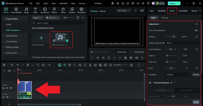 your deeper voice in filmora timeline