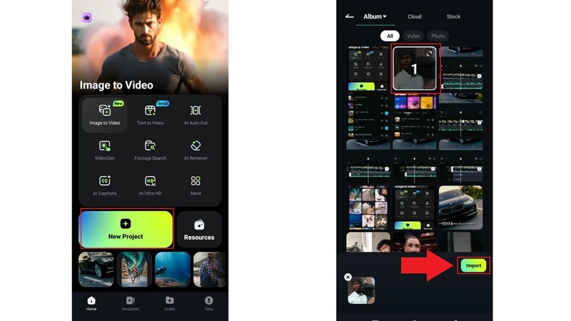 import your video to filmora mobile