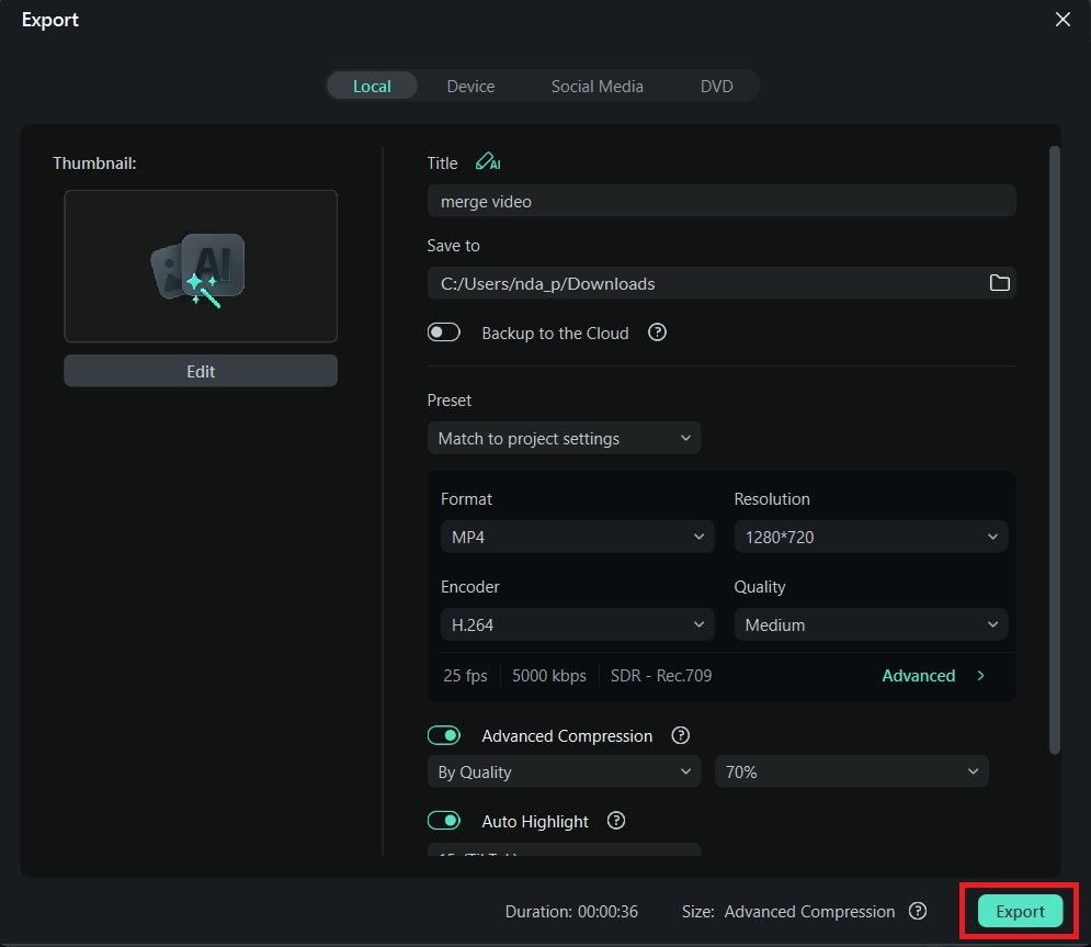 export your merged video