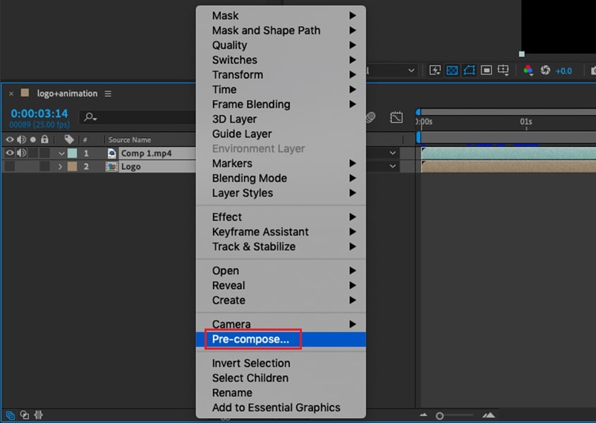 select pre-compose feature