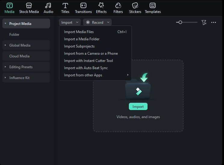 Filmora Import Media