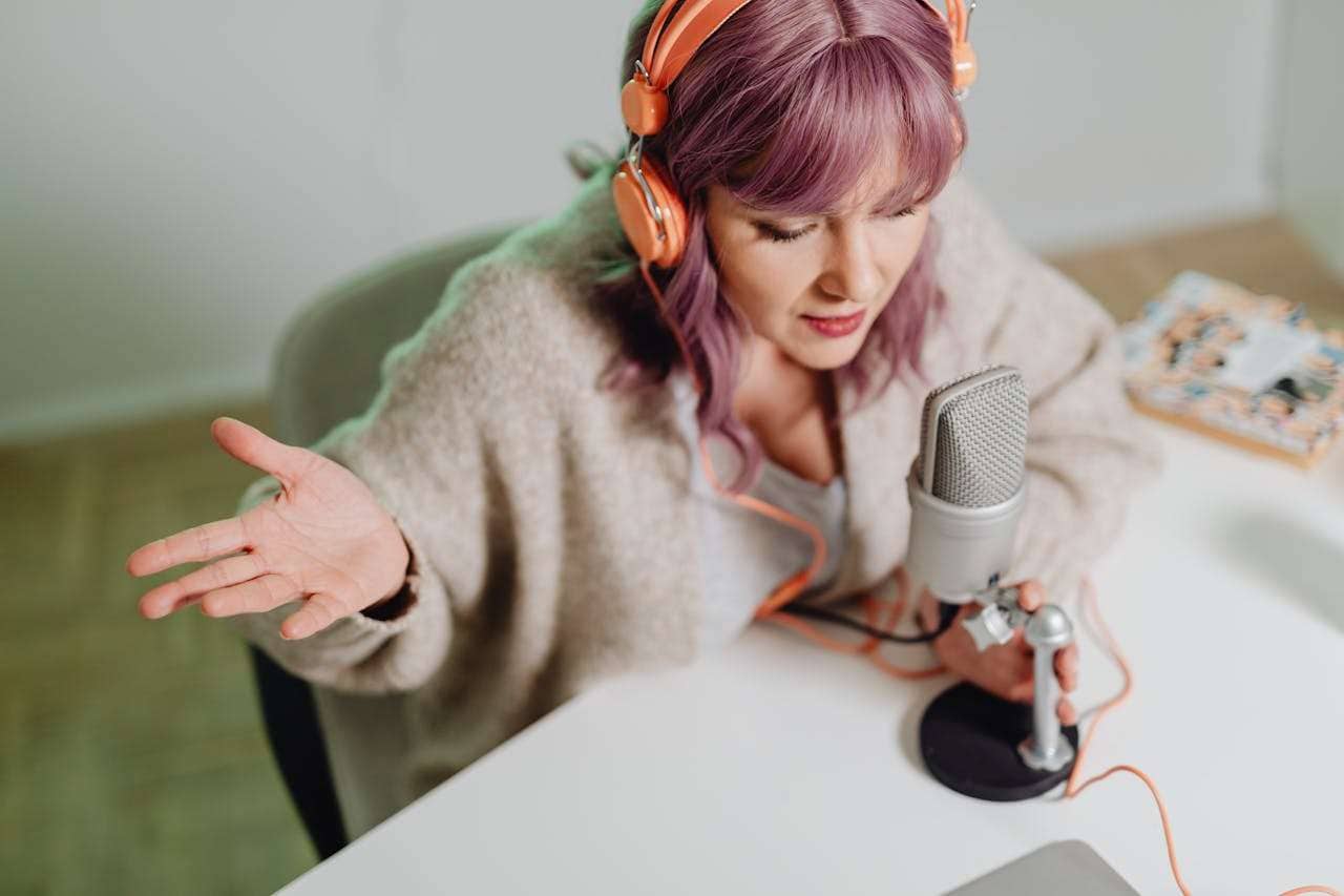 woman making a podcast episode
